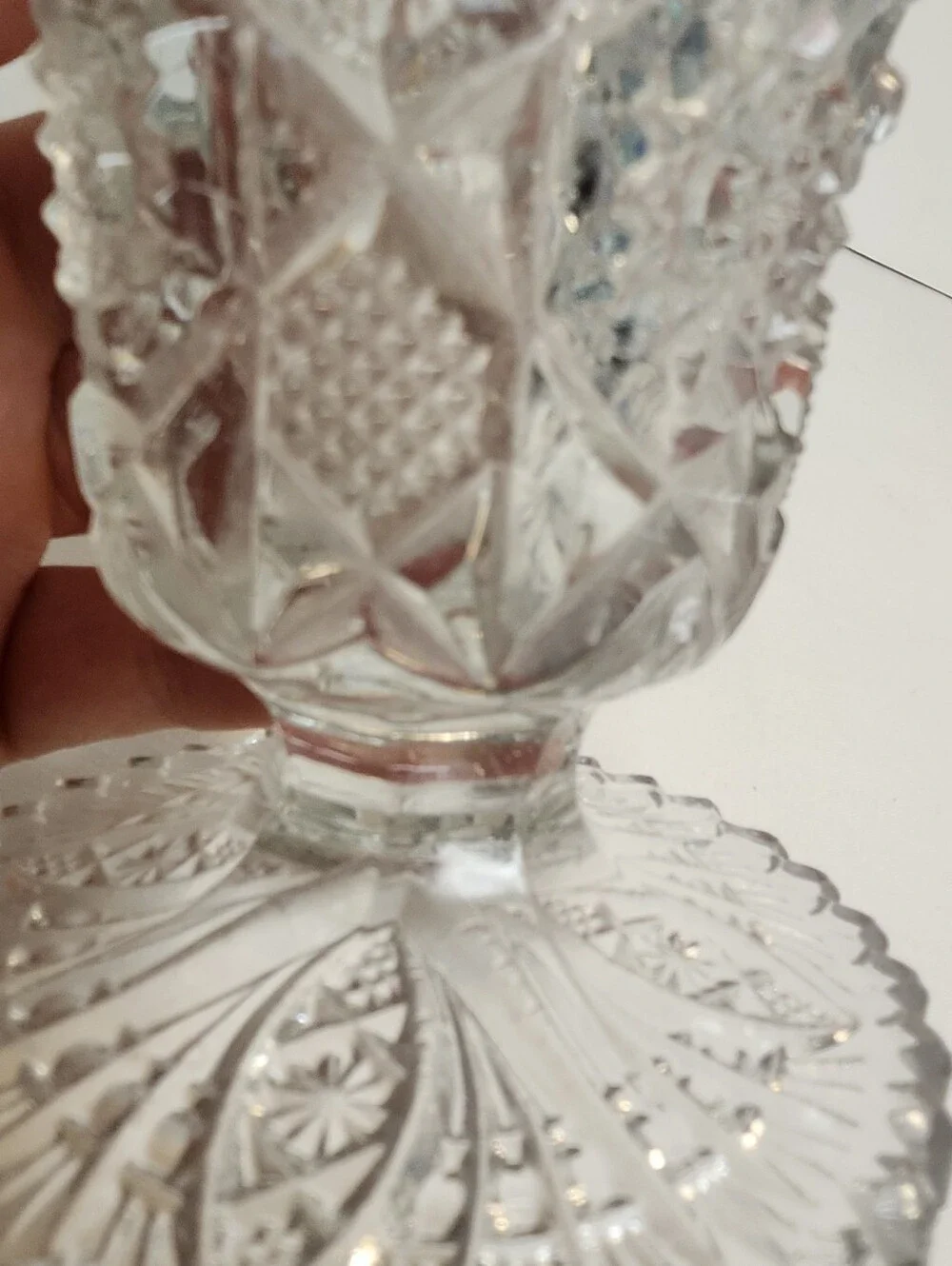 Brunswick Brilliant Cut Glass Vase Hobstar Sawtooth Rim  6 1/2” Tall
